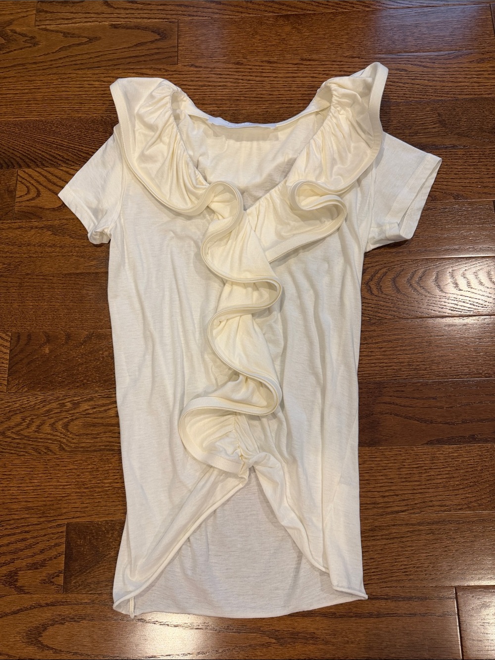 Lanvin Cream Ruffle-Front Short Sleeve Top
